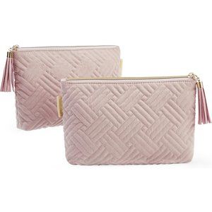 BAGSMART Women 2 Pcs Purse Travel Pouch for Makeup Small Cosmetic Bag Pink